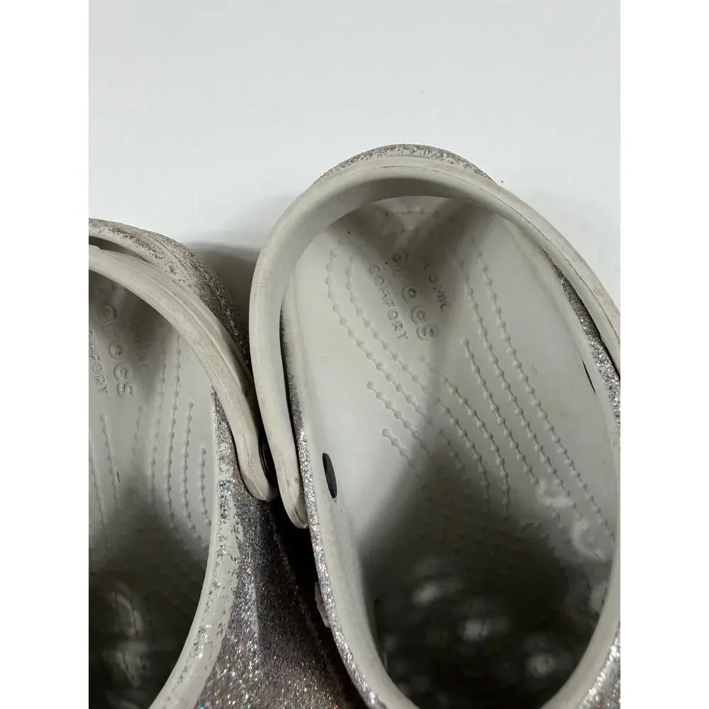 Crocs Baya Glitter Silver Clogs Kids Size 1 junior